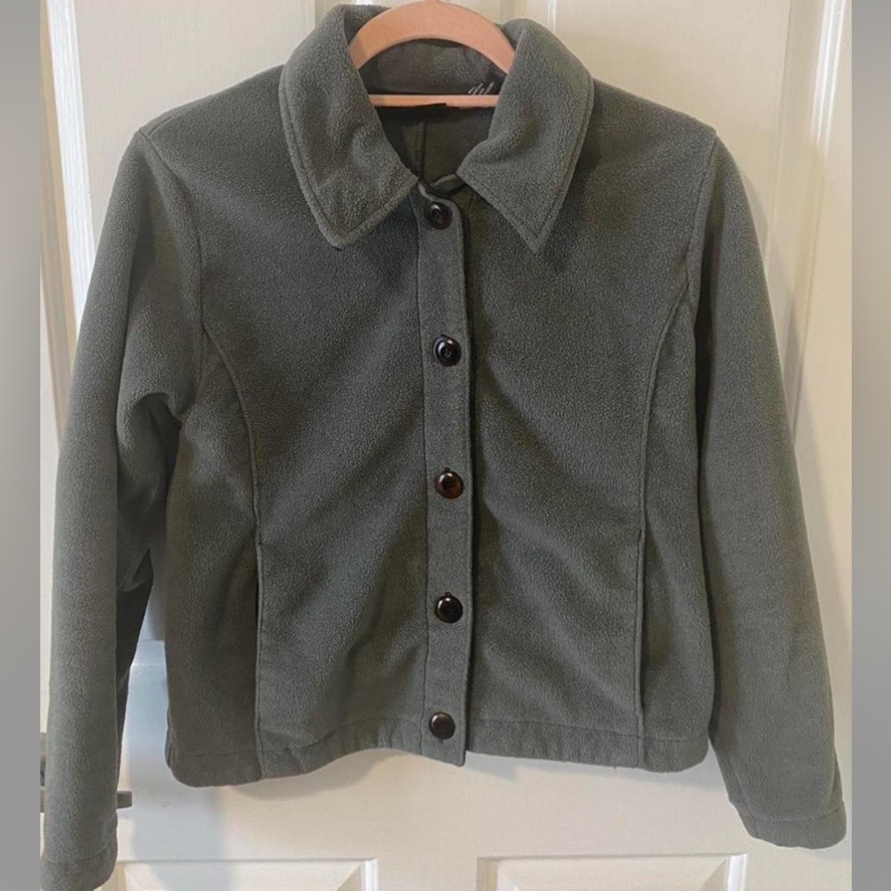 Vintage Patagonia Fleece Jacket Womens Medium Gray Button Up Collared Synchilla